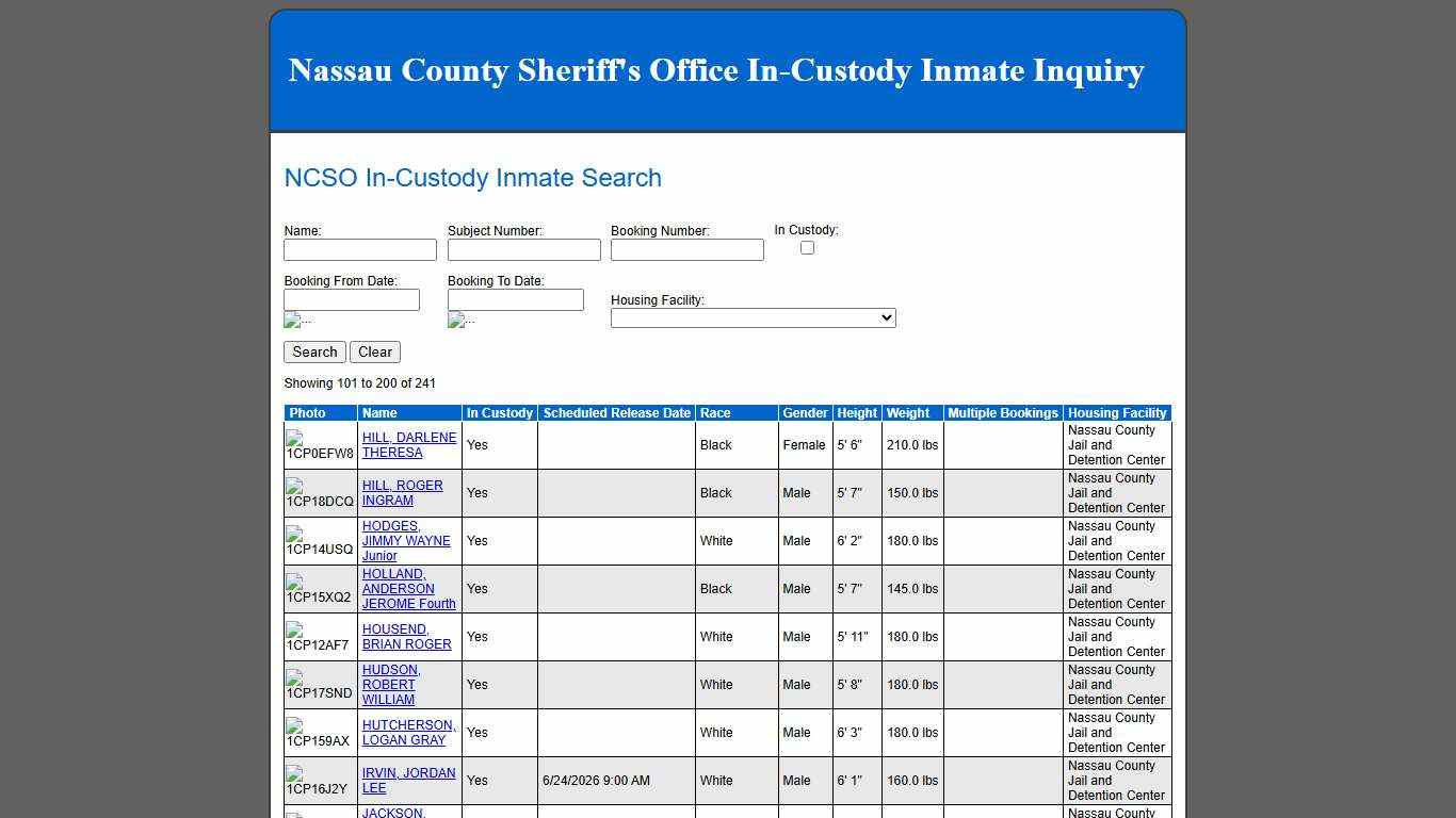 NCSO In-Custody Inmate Search